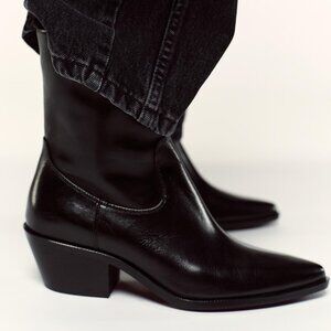 ZARA LEATHER COWBOY ANKLE BOOTS